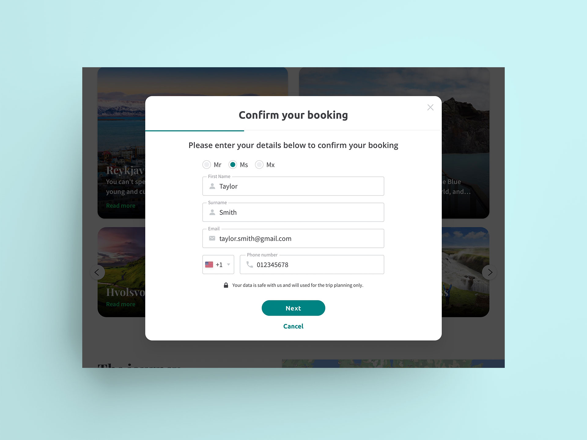 Confirmation modal step 1
